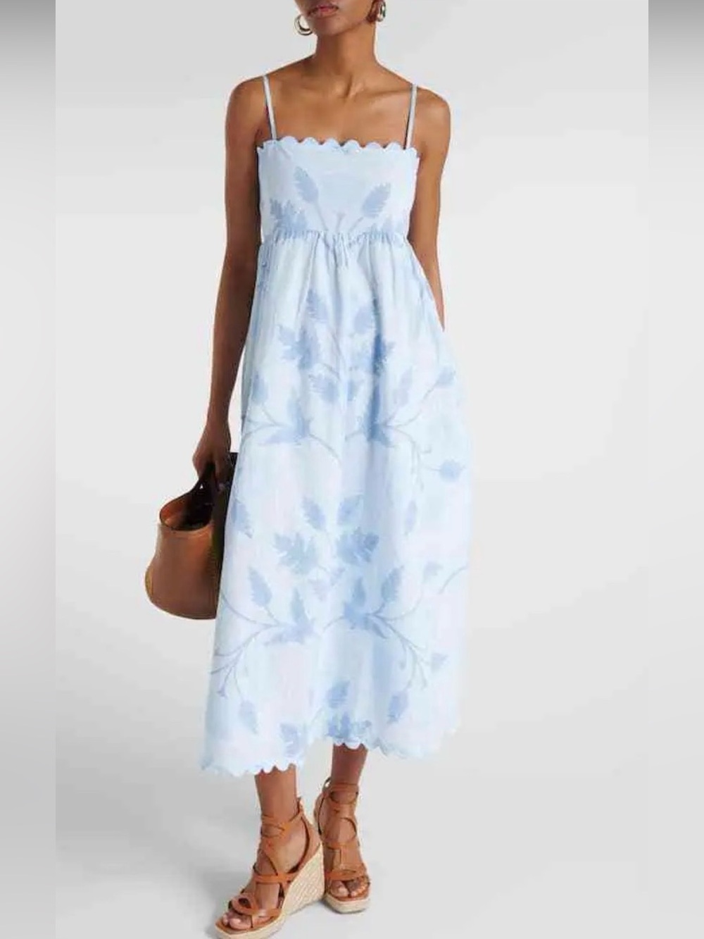 JULIET DUNN Scalloped Floral Cotton Midi Dress